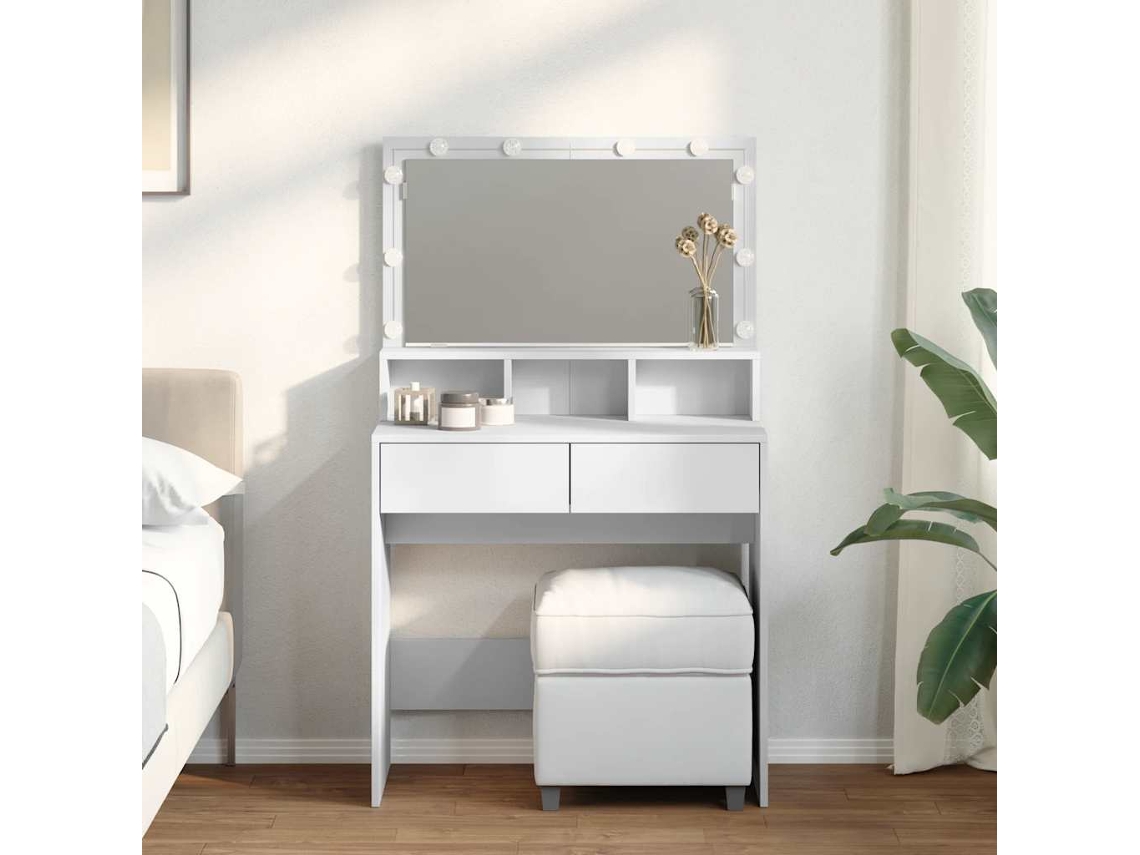 Tocador | Mesa De Vestidor Con Luces Led Blanco 80x41x134,5 Cm