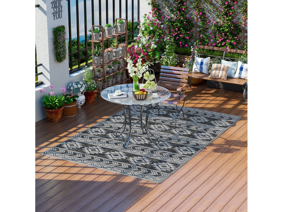 Diseño Plegable Reversible Moderno Para Exteriores, Pp Negro Y Gris, 182x274cm.