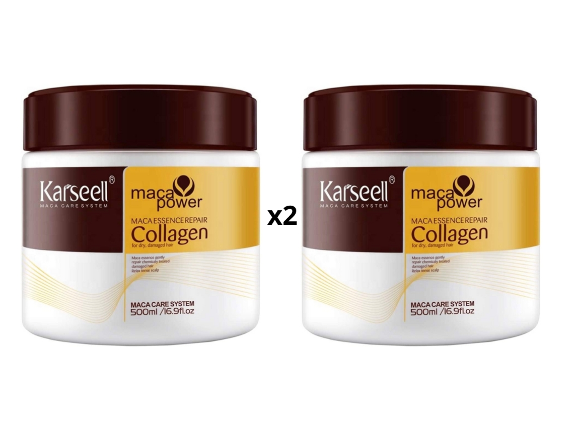 Karseell MACA CARE SYSTEM Pack 2u.- 2 Mascarillas Capilares 500ml, Pelo Seco y Dañado, Colágeno, Hidratación, Tratamiento Reparador, Antiencrespamiento, Todo tipo de Pelo. 500ml. x 2u