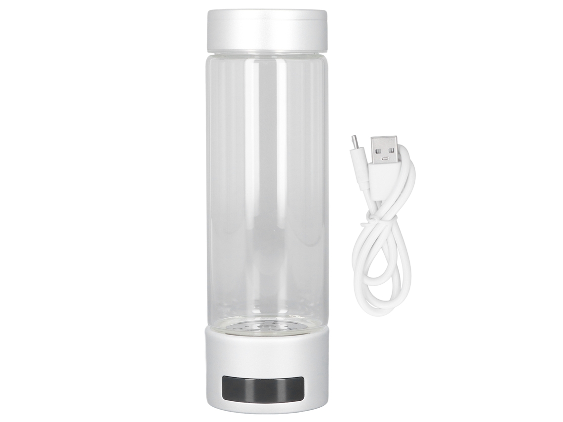 Botella De Agua Hidrogenada Recargable De 400 Ml, 600-1600 Ppb, Vidrio De Borosilicato, Color Plata.