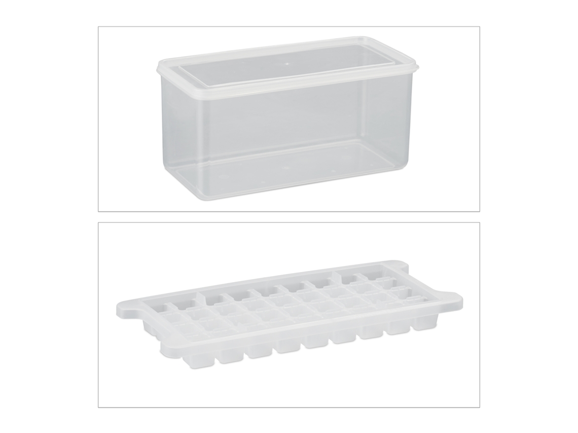 Conjunto De Formas Para Cubos De Gelo Relaxdays, 5 Tabuleiros, Sem Bpa, Recipiente E Tampa, 180 Cubos, Plástico