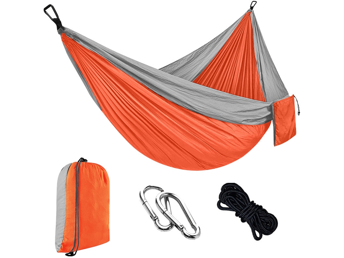 Hamaca Individual Chrui Con Cuerda De 2 M Y Mosquetón, 270 X 140 Cm (gris, Naranja)