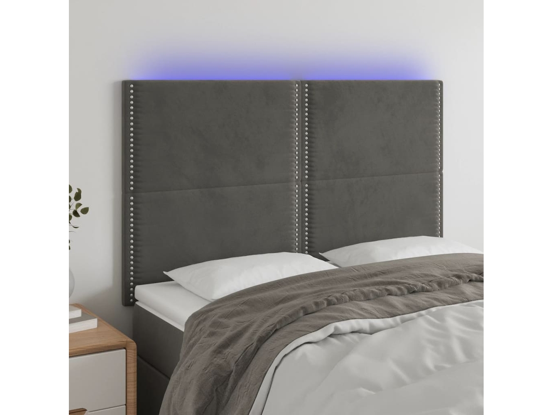 Cabecero Con Luces Led Terciopelo Gris Oscuro 144x5x118/128 Cm