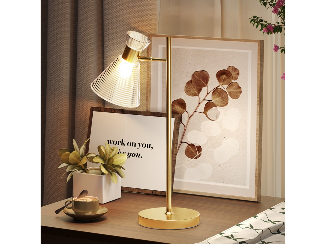 Lámpara Mesa Moderna Cristal Ámbar E27 Diseño Dorado