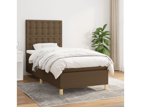 vidaXL Cama con somier y colchón 90x200 cm tela marrón oscuro
