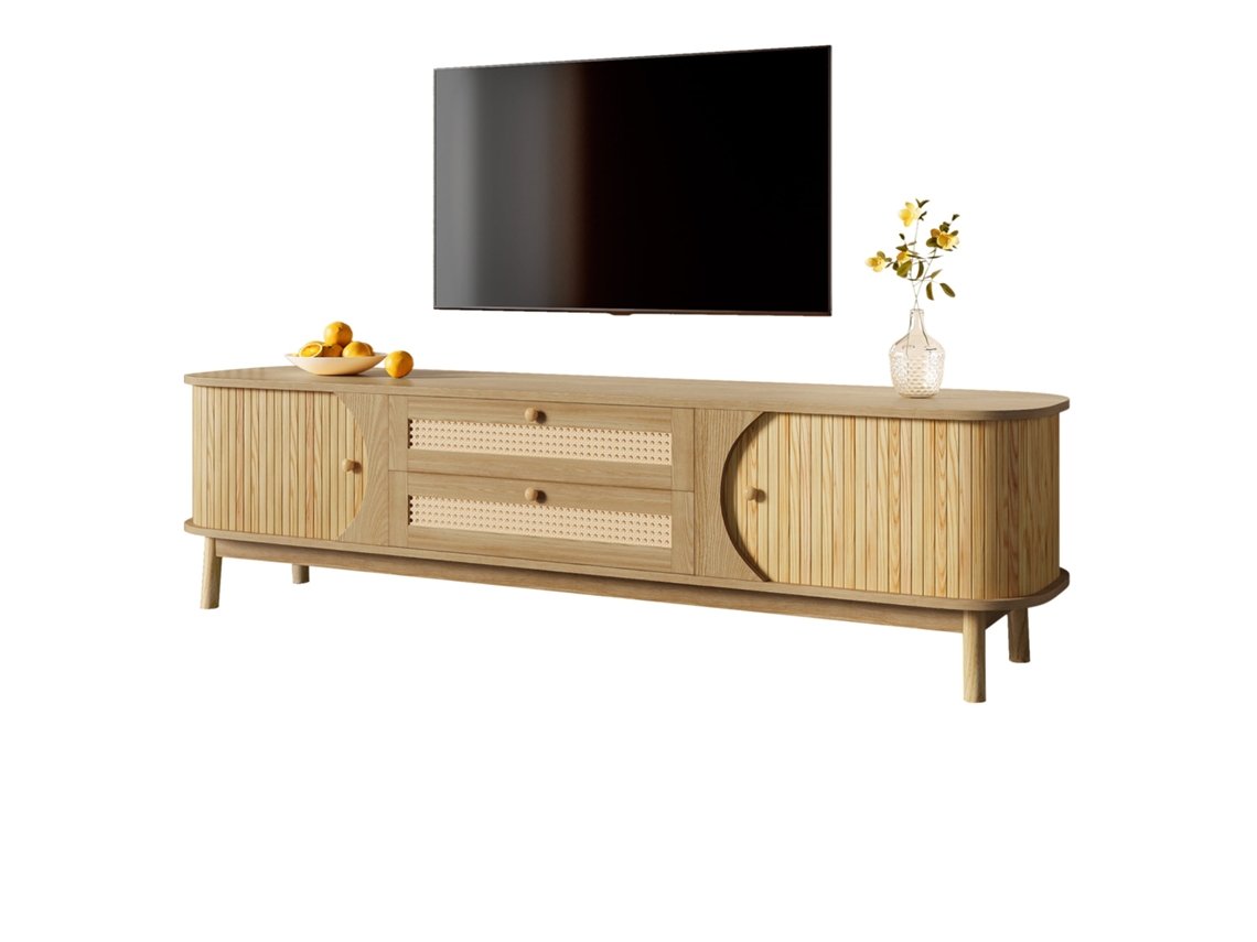 Muebles De Madera Natural Con Ratán Y Cajones, De Estilo Rústico.