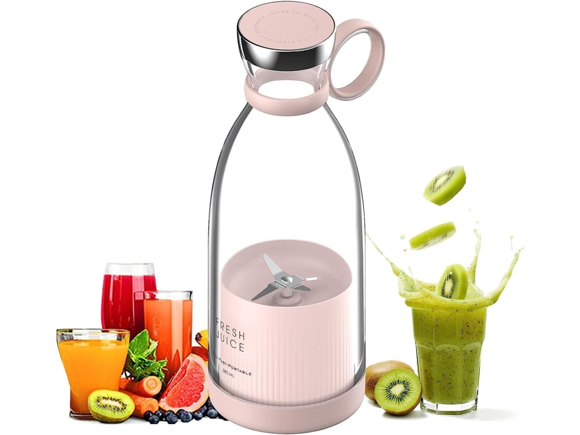 Batidora Rosa 350ml Portátil Usb Recargable Para Zumos Batidos Viaje