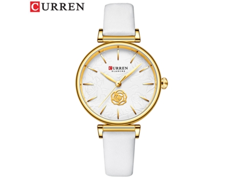 Relojes de Moda para Mujer Reloj Impermeable de Cuarzo con Correa de Cuero para Mujer-Concha Dorada Blanca LUUCOZK