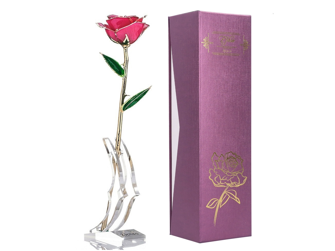 Rosa Galvanizada Con Baño De Oro De 24 Quilates En La Base Y El Cuerpo, Perfecta Como Regalo O Elemento Decorativo Para El Día De San Valentín.