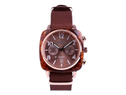 Reloj Hombre De Cuadro Con Correa De Nylon Casual Moda Cuarzo Café