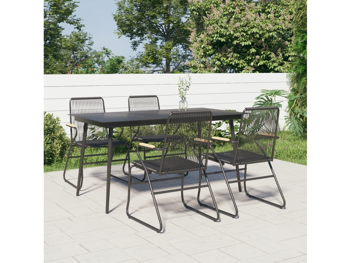 Juego de comedor de jardín de 5 piezas en mimbre de PVC negro DKD Home Decor