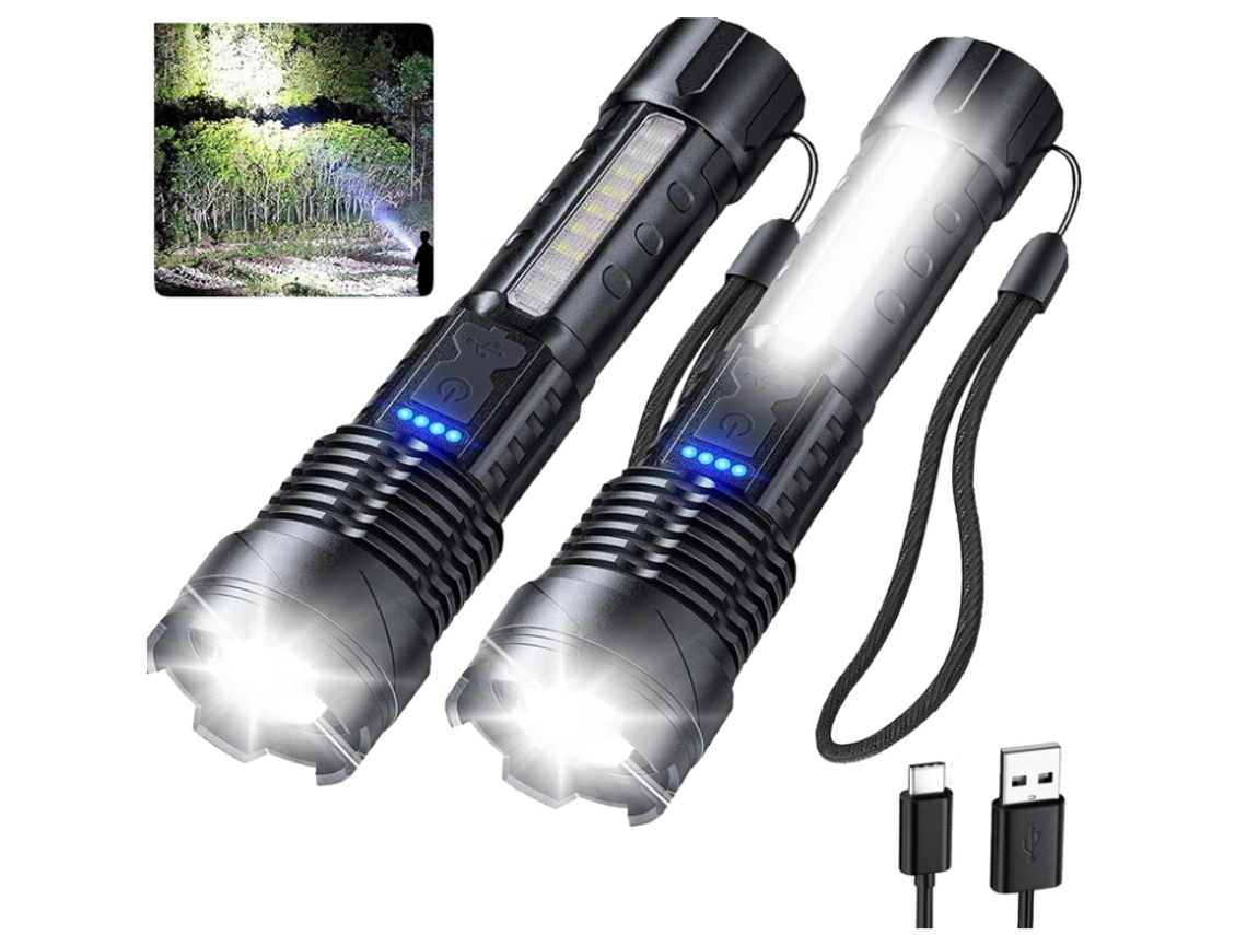 2 linternas recargables de alto lumen 7 modos de luz Cob USB C luz lateral impermeable con zoom potentes luces de flash portátiles YEMAESRE