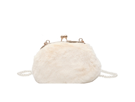Bolso Bandolera Con Cadena De Perlas De Felpa, Monedero Para Teléfono Móvil, Pequeño Bolso De Hombro, Blanco ZMDECQNA