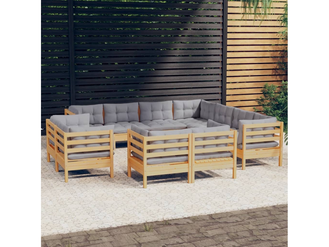Conjunto de jardín DKD Home Decor de 11 piezas con cojines de pino macizo gris