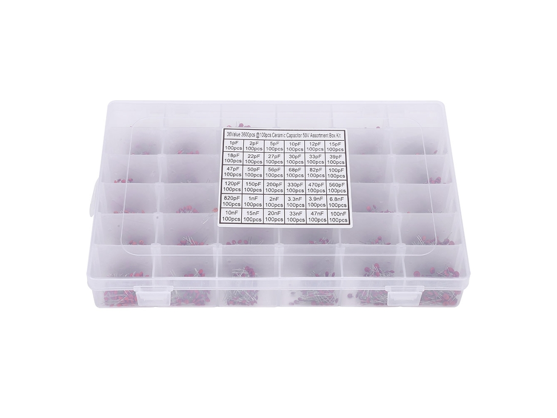 Kit De 3600 Condensadores Cerámicos, 36 Especificaciones, 1pf-100nf, 50v, Con Caja De Clasificación.