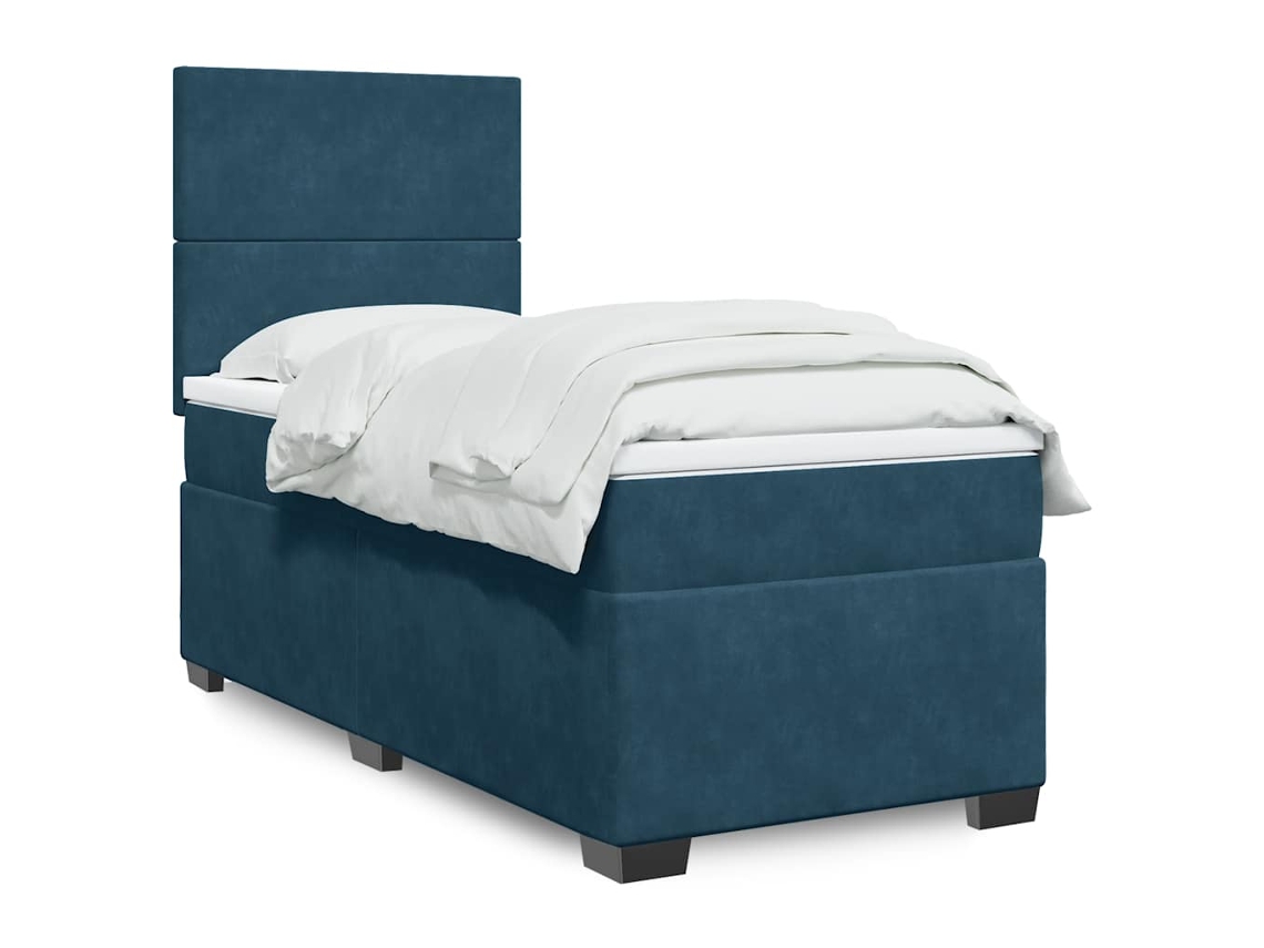 Cama Individual | Cama Box Spring Con Colchón Terciopelo Azul Oscuro 80x200 Cm