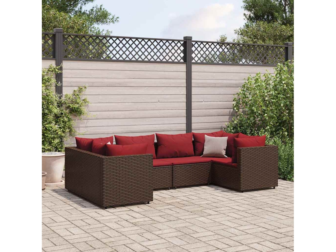 Conjunto de jardín de 6 piezas con 6 cojines de mimbre marrón DKD Home Decor