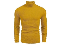 Jersey De Cuello Alto Tejido Amarillo Para Hombres: Cálido, Cómodo Y Versátil Para Ocasiones Casuales Y Formales M