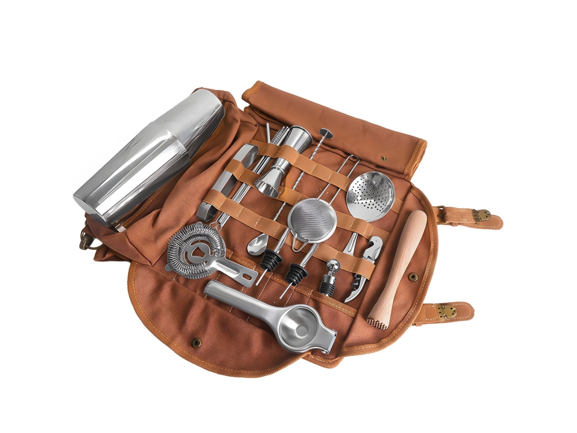 Juego completo de utensilios de bar de acero inoxidable para batidora, con bolsa de tela. Estilo 1 YUNZII