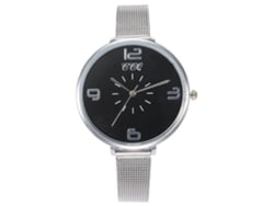 Reloj De Pulsera De Cuarzo Para Mujer Ccq Con Correa De Aleación Y Números Grandes (negro)