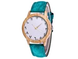 Reloj De Pareja Zhoulianfa Con Esfera Redonda Y Correa De Tela Vaquera - Verde