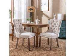 Silla De Comedor 2 Unidades - Terciopelo Acolchado, Madera Maciza, Clavos Decorativos - Beige