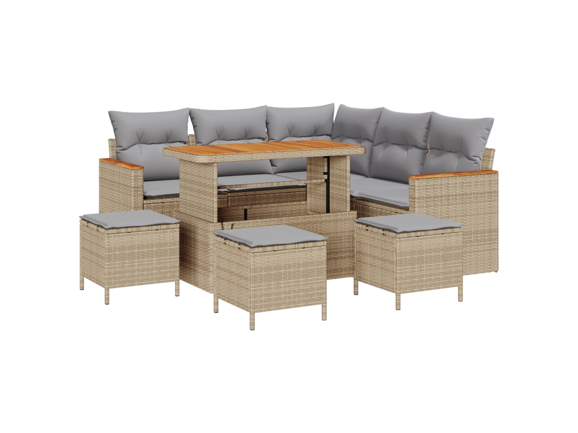 Conjunto de sofá de jardín Vidaxl de 9 piezas con cojines en mimbre beige