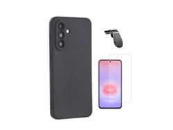 Kit Cristal Templado Clearglass Funda Silicona Líquida Soporte Magnético L Conducción Segura Phonecare Para Samsung Galaxy A27 5g - Negro