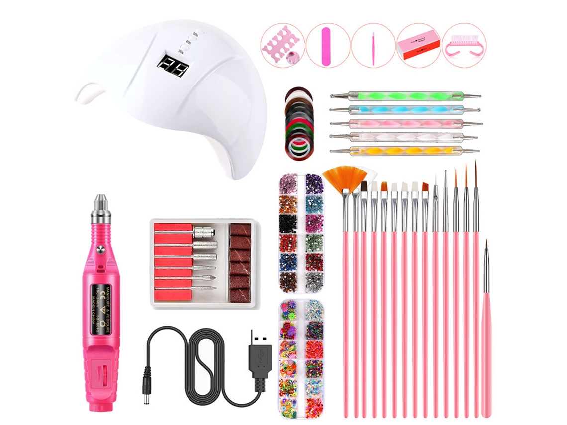 Juego de herramientas para decoración de uñas, lámpara de uñas inteligente, lima de uñas USB, bolígrafo de uñas, juego de decoración de uñas Yunzii blanco