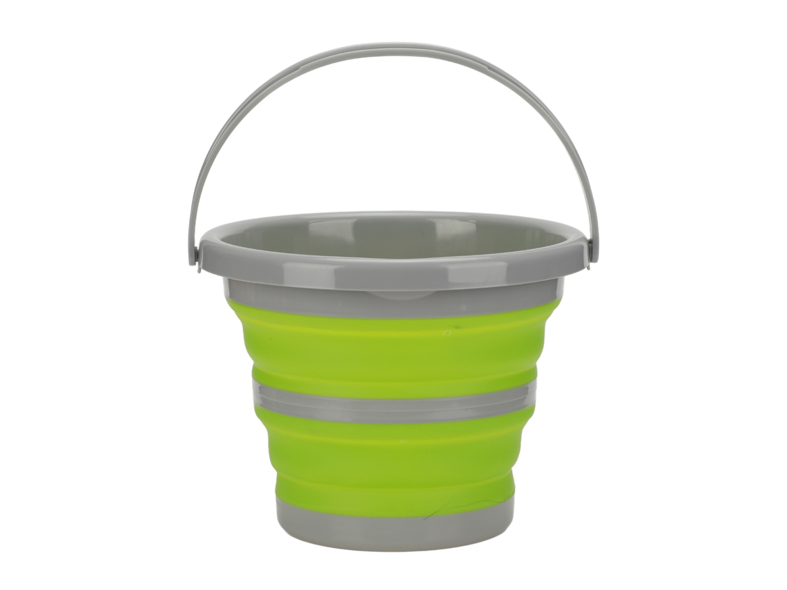 Cubo Plegable De Silicona Y Plástico Verde Con Asa Portátil Y Ranuras Antideslizantes, 5 Litros.