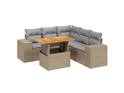 Conjunto 6 de sofás jardín con cojines VIDAXL ratán sintético beige