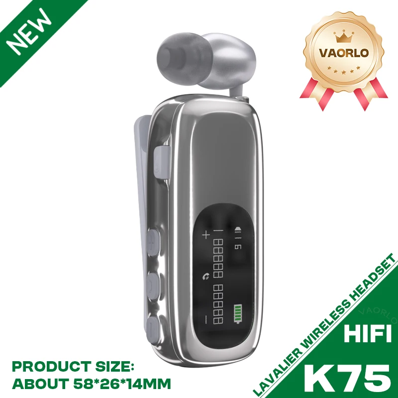 (k75 Plata) Auricular De Solapa Bluetooth Con Alerta Por Vibración Para Llamadas Entrantes/música.