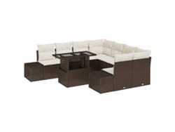 Maison Exclusive - Conjunto De Sofá De Jardín Con Cojín 9 Pcs Marrón Y Crema