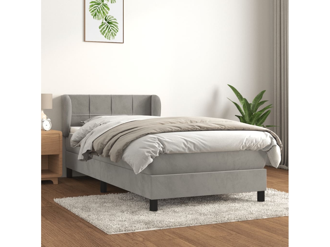 Cama box spring con colchón terciopelo gris claro 80x200 cm