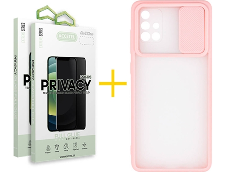 Carcasa + 2 Protectores de Pantalla para Samsung Galaxy A71 ACCETEL Rosa Pastel