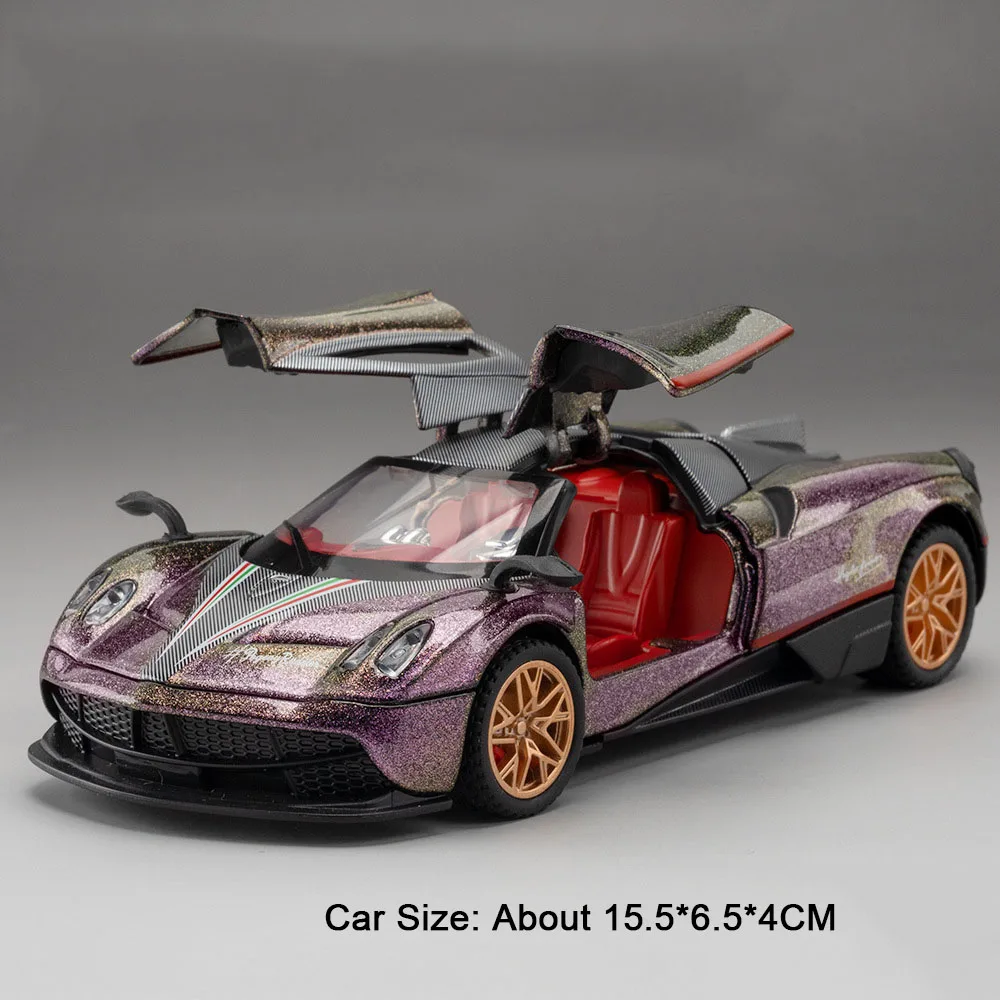 (Huayra Morado) 1:32 - Coche deportivo en miniatura - Aleación fundida a presión - Puertas que se abren