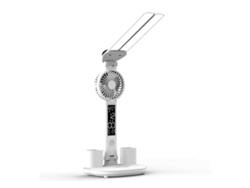 Lámpara de mesa LED con ventilador y reloj, lámpara de escritorio plegable ajustable con pantalla inteligente de temperatura y calendario, lámpara de escritorio