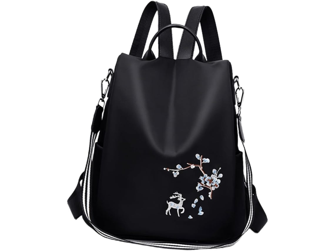 Mochila Feminina Oxford Para Viagem E Escola Com Alça De Ombro Antifurto E Estampa De Cervos Azuis.
