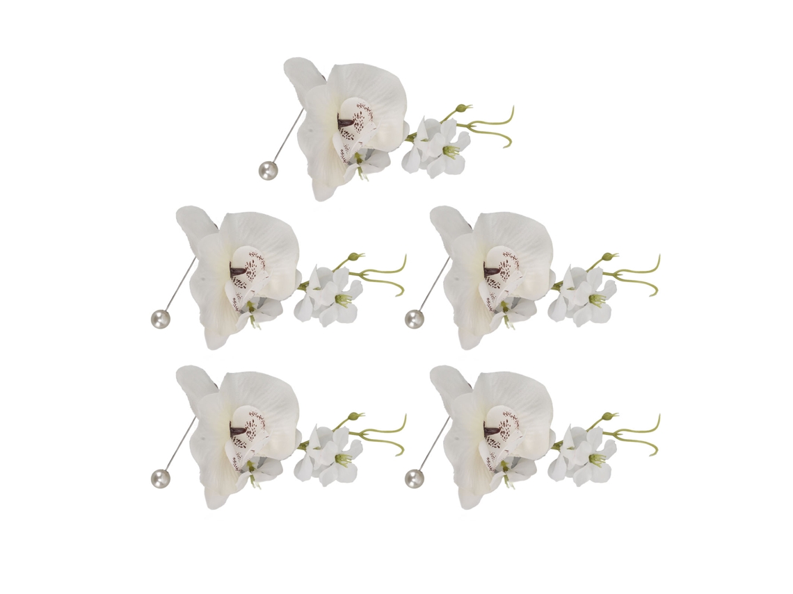 5 Botones De Solapa Artificiales Blancos Reutilizables Para Novio, Broche De Flor Para Boda.