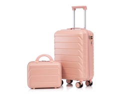 2 Maletas Con Ruedas De Abs De 14/19 Pulgadas Con Candado, Neceser Rosa A Juego.