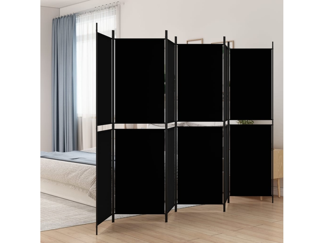 Biombo Divisor | Biombo Separador | Separador De Ambientes De 6 Paneles De Tela Negro 300x200 Cm