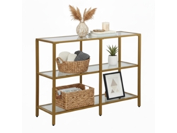 Mesa consola Relaxdays, Alto x Ancho x Profundidad: 73 x 100 x 30 cm, Metal, Cristal, Consola estrecha, Mesa de recibidor con 3 estantes.