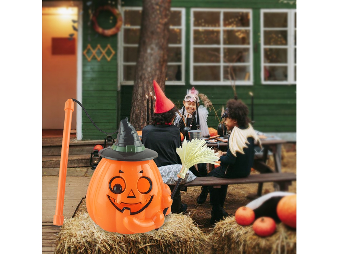 Lanterna Jack-o'-lanterna Portátil Led Com Luz Vassoura E Som Para Decoração De Halloween Festa Jardim Bar