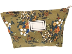Neceser Pequeño De Viaje Con Estampado Floral En Tejido Jacquard Lampas Verde.