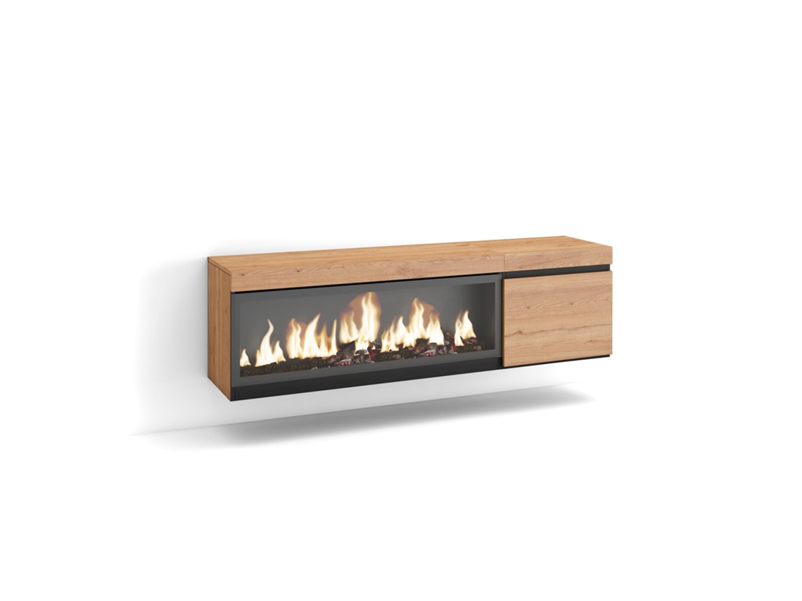 Mueble TV, Televisión, 160, Para TV hasta 65, Chimenea eléctrica XXL, Colgado, Suspendido, Roble SKRAUT HOME