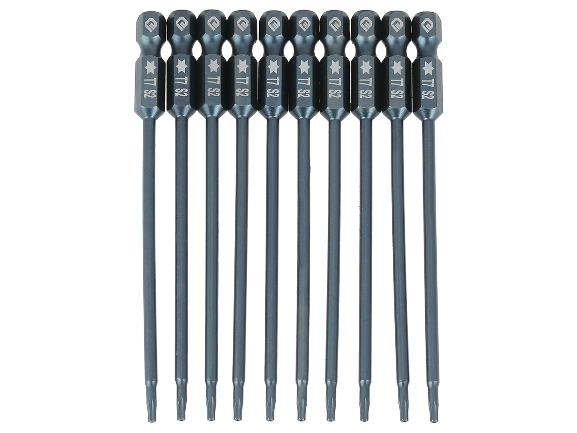 Kit De 10 Puntas De Destornillador Magnéticas De Seguridad En Forma De Estrella T7 100 Mm 1/4" Hexagonal S2
