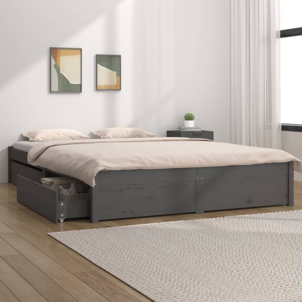 Vidaxl Estructura De cama con cajones doble gris 135x190 cm madera compatible 195.5 140.5 31