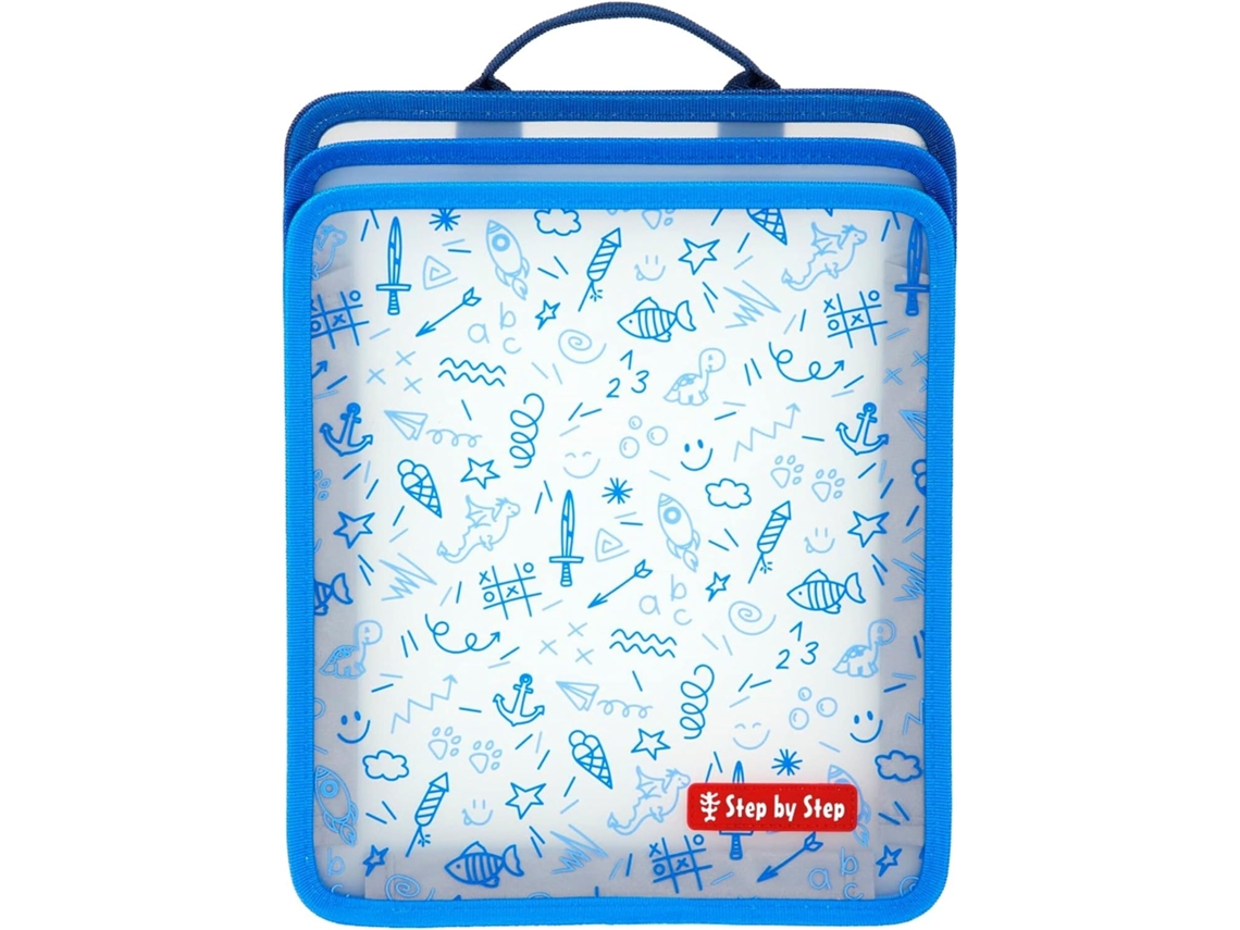 Carpeta plegable azul con 3 compartimentos para cuadernos, carpetas y blocs de notas, tamaño A4, Gokoco