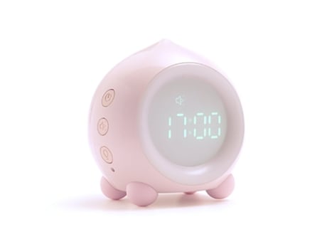 Altavoz Bluetooth Despertador digital portátil con luz LED, altavoz para niños con carga USB, reloj rosa con repetición