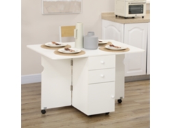 Mesa de comedor plegable con extensiones, ruedas y 2 cajones, mesa de cocina pequeña de estilo moderno, 120x80x75 cm, blanca.